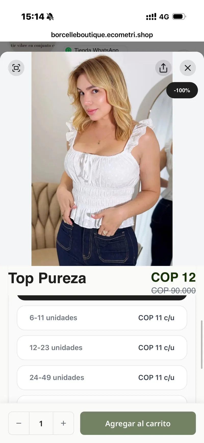 Los tramos de precio aparecen en el producto. El activo se resalta automáticamente.
